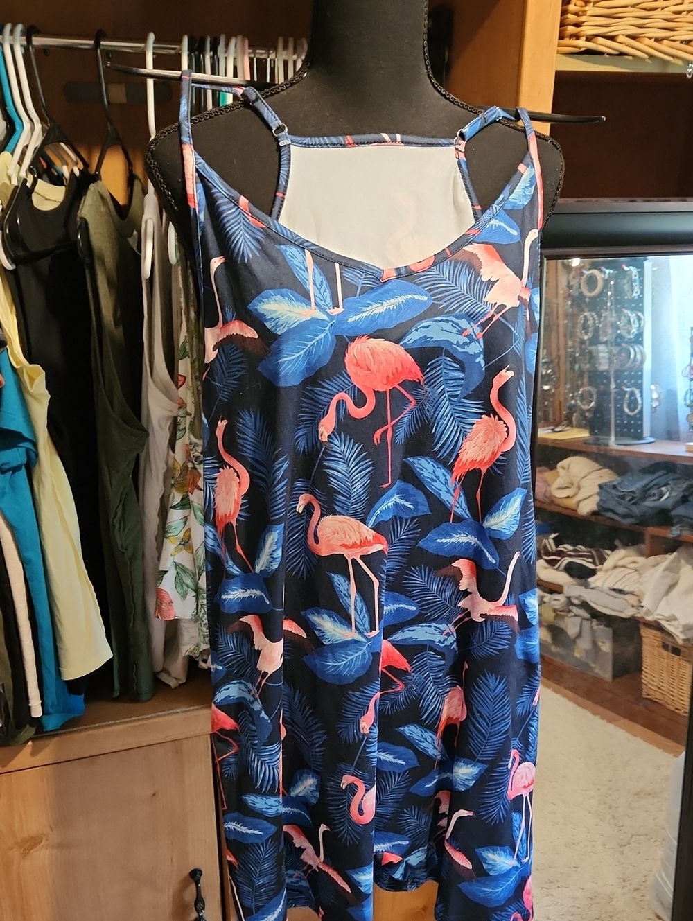Navy Tropical Flamingo Romper